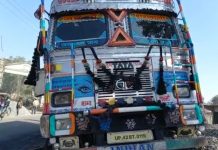 बिजली के पोल से टकराया ट्रक ,लगी आग चालक की मौत परिचालक घायल